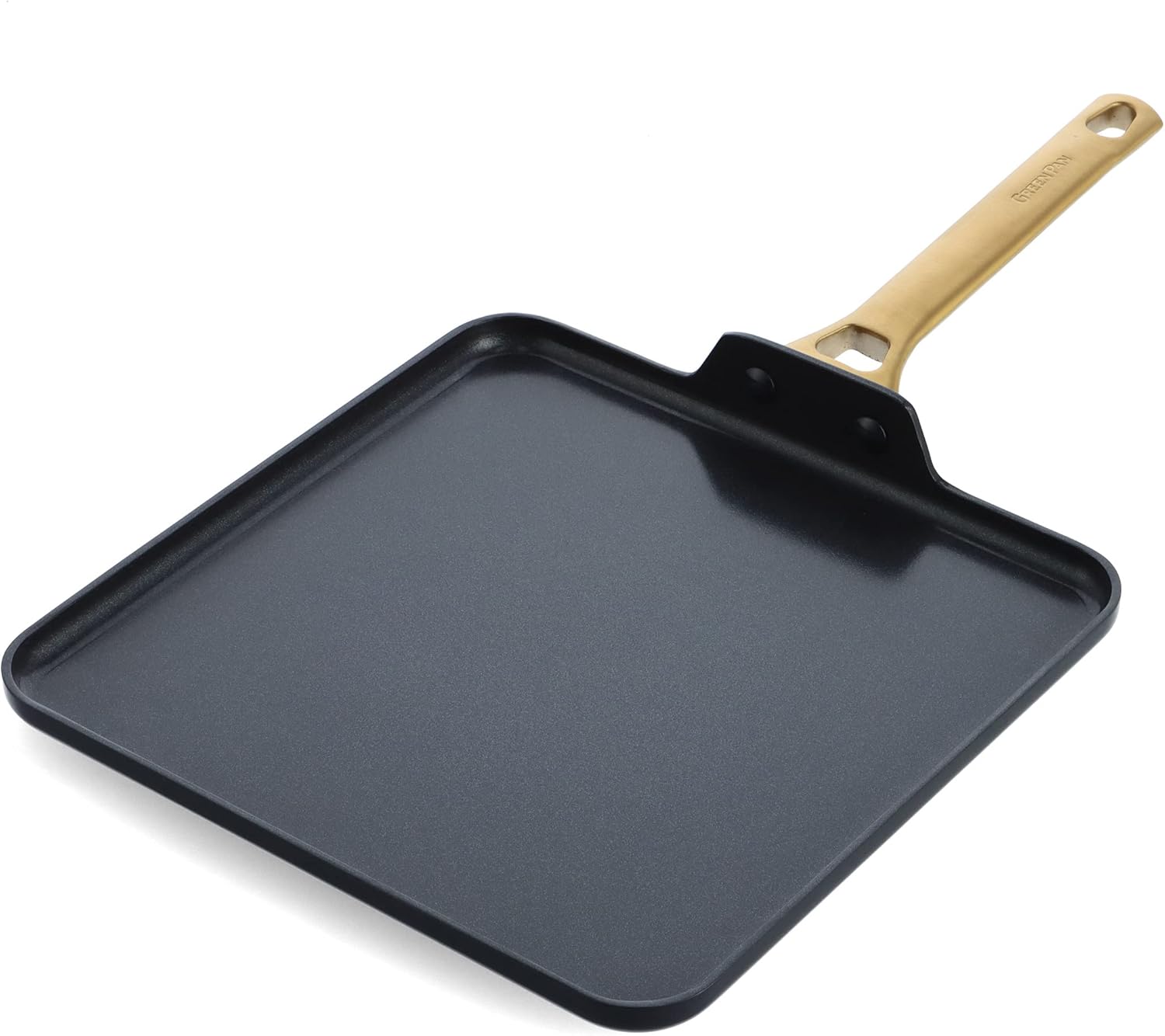 GreenPan Reserve – Sartén antiadherente de cerámica anodizada dura, cuadrada de 11 pulgadas, mango dorado, sin PFAS, apto para lavavajillas, apto