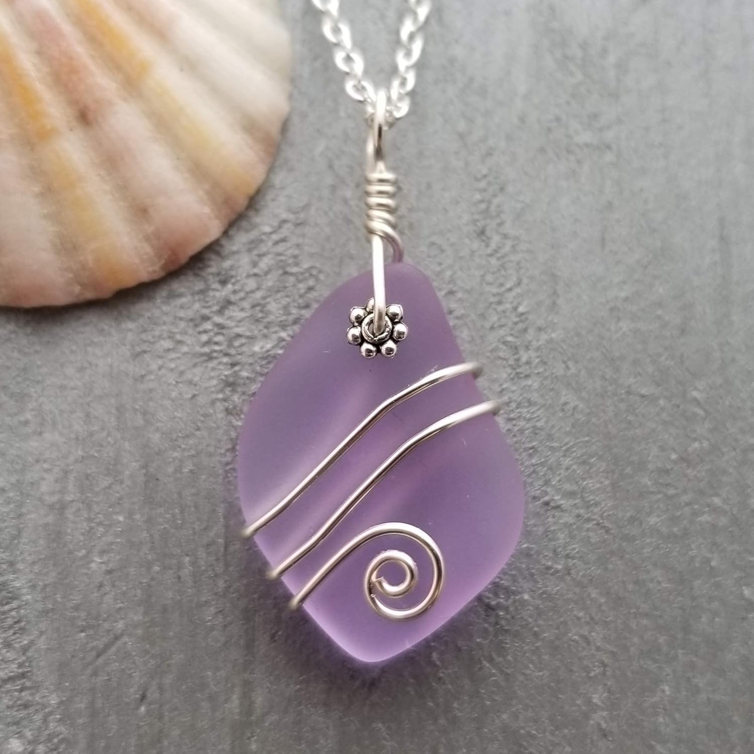 Yinahawaii Handmade Sea Glass Necklace, Hawaiian Jewelry for Women, Wire “Magical Color Changing” Purple Necklace, Sea Glass Jewelry For Women,
