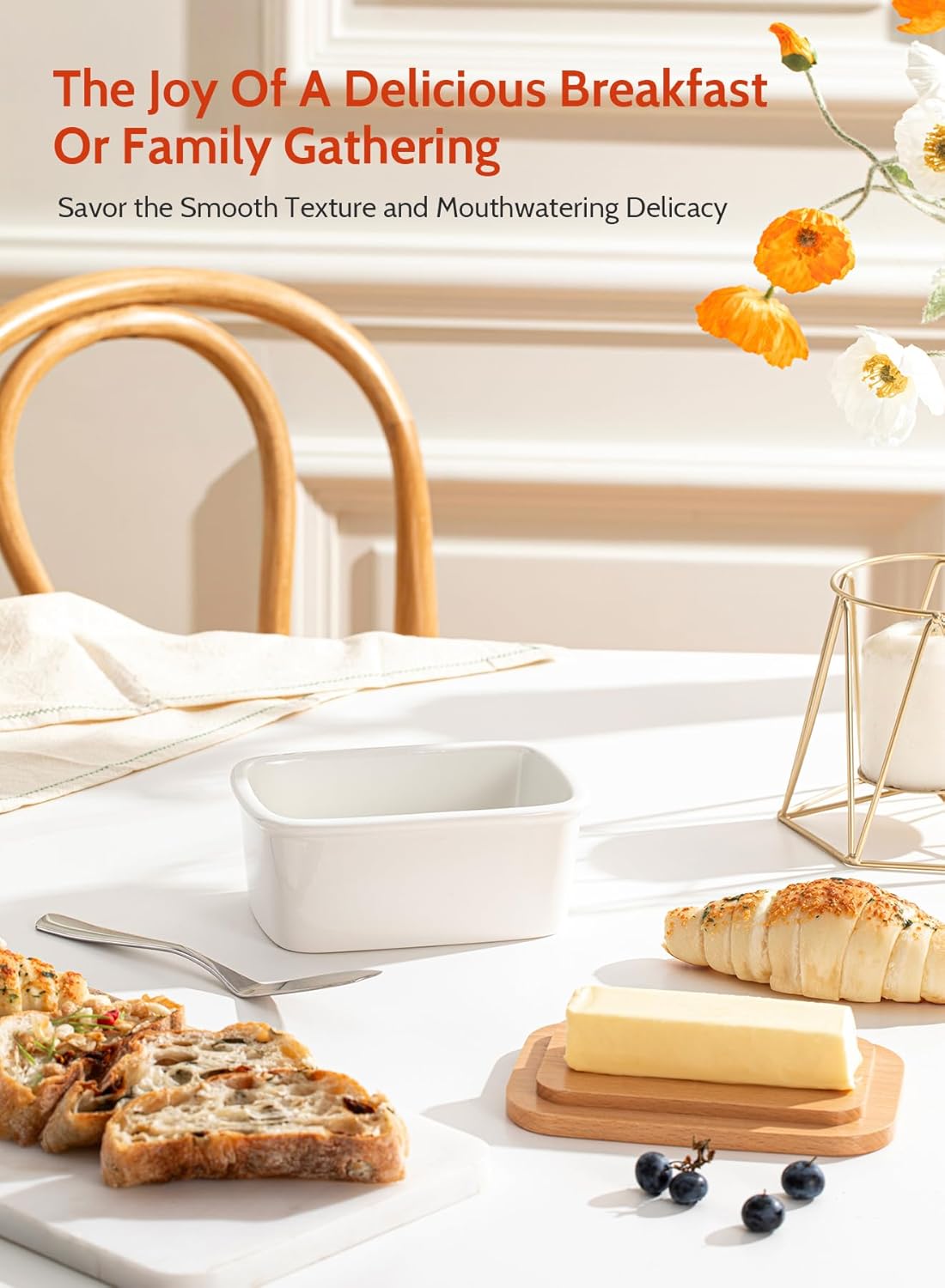 Sweese – Mantequera de porcelana con tapa, perfecto para mantequilla de este y oeste, Blanco