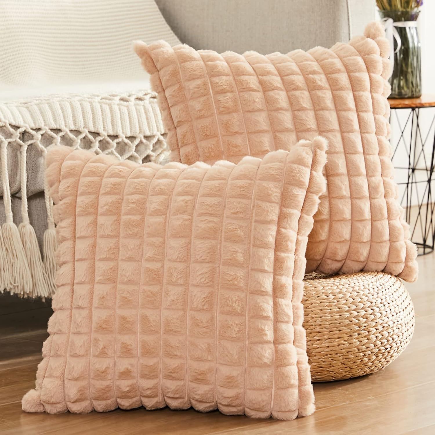 Juego de 2 fundas de almohada de felpa de piel sintética de 12 x 20 pulgadas, fundas de almohada cuadradas decorativas suaves y acogedoras para