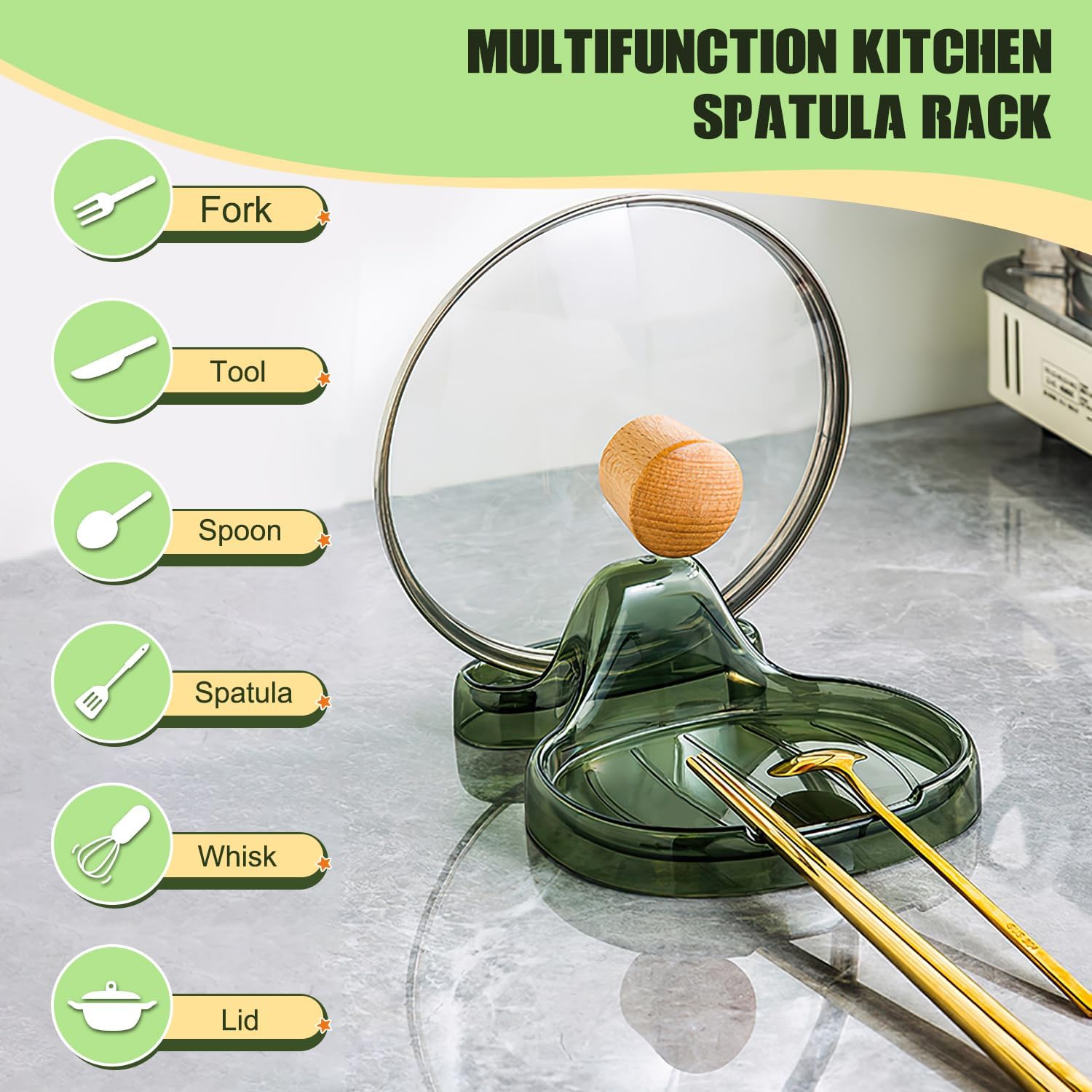 2 espátulas de cocina multifuncionales, soporte versátil para tapa de olla, soporte de cuchara de plástico de grado alimenticio para múltiples