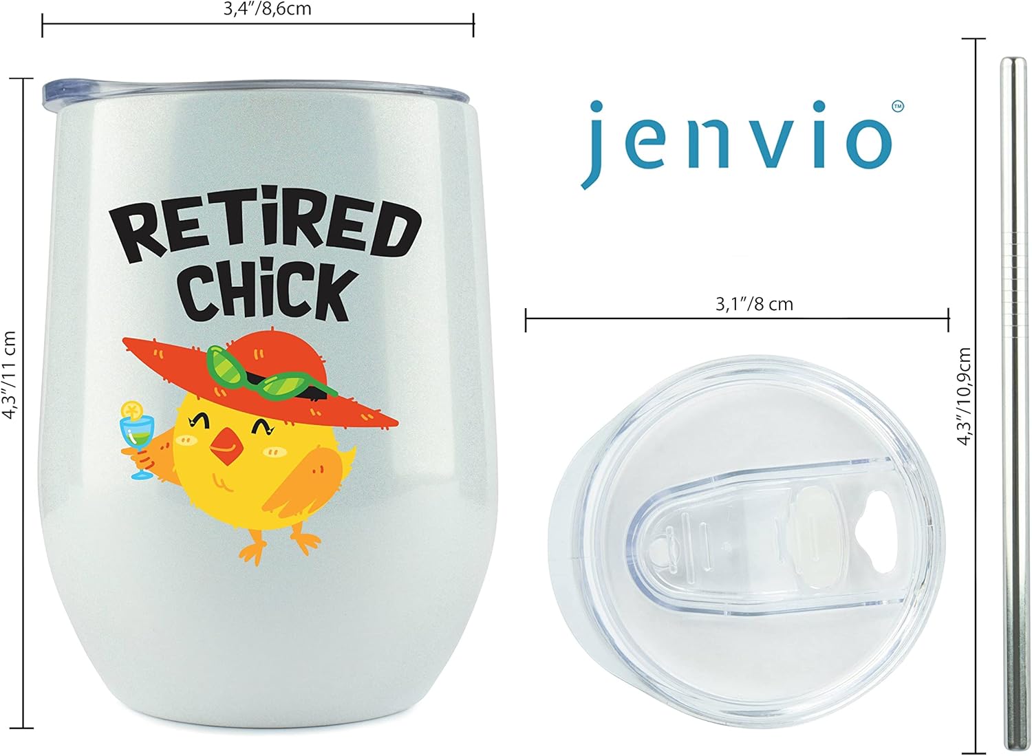 JENVIO Regalos de jubilación para mujer  Vaso de viaje de acero inoxidable de 12 onzas con tapa deslizante, popote y caja de regalo, vaso de viaje