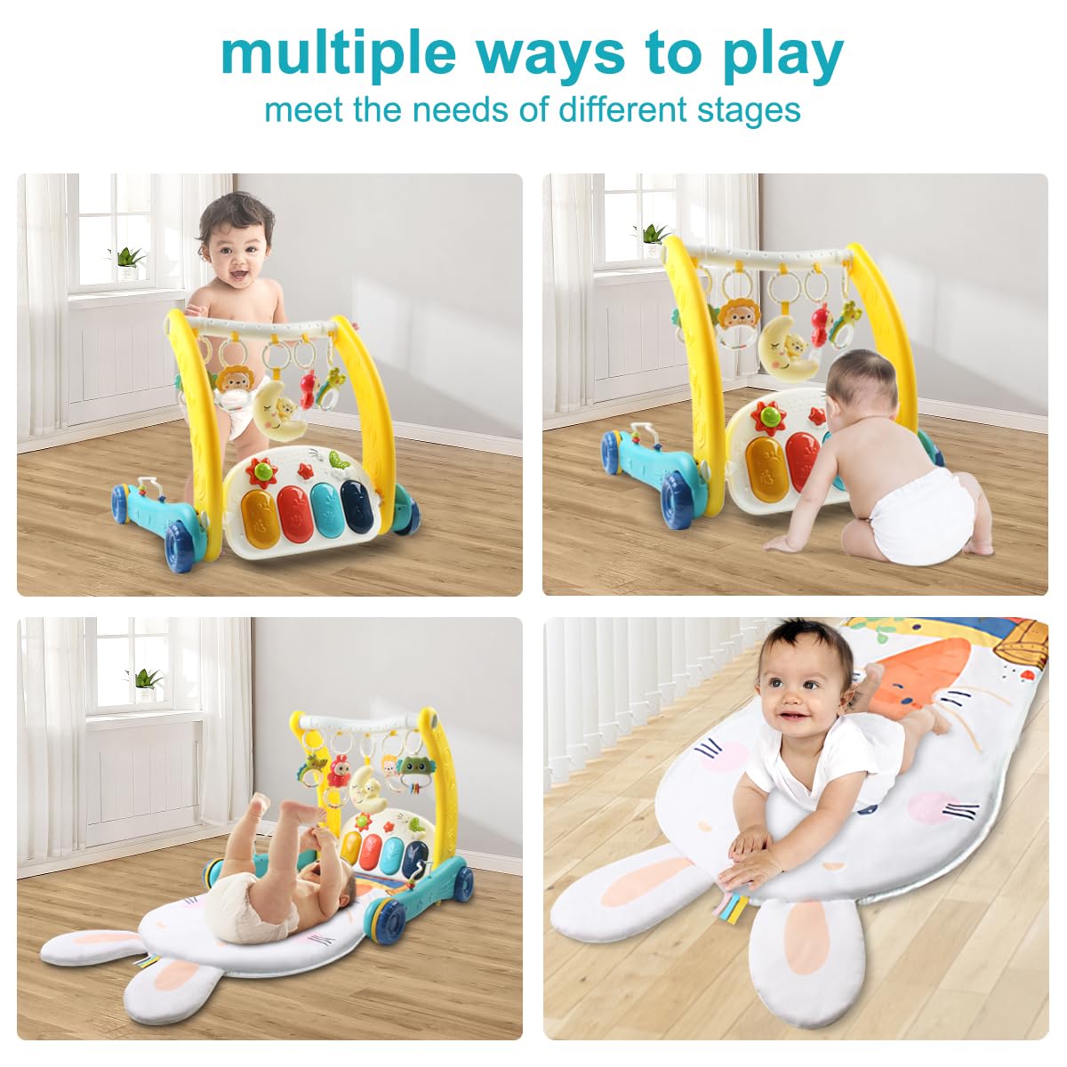 Tapete de juego para bebé, piano para patear y jugar, gimnasio de actividades para bebés, con 5 etapas inteligentes para aprender juguetes