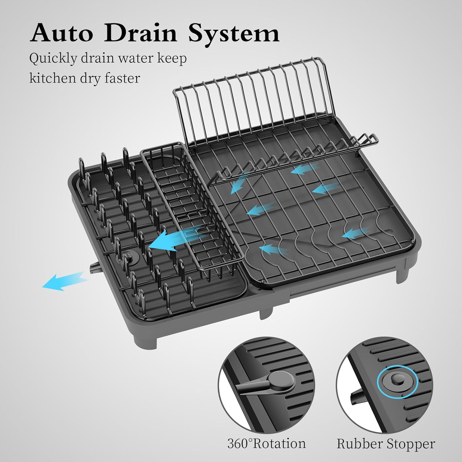 YEPATER Escurridor de platos extensible, escurridor de platos grande con escurridor, soporte para tazas, organizador de cajones de cubiertos,