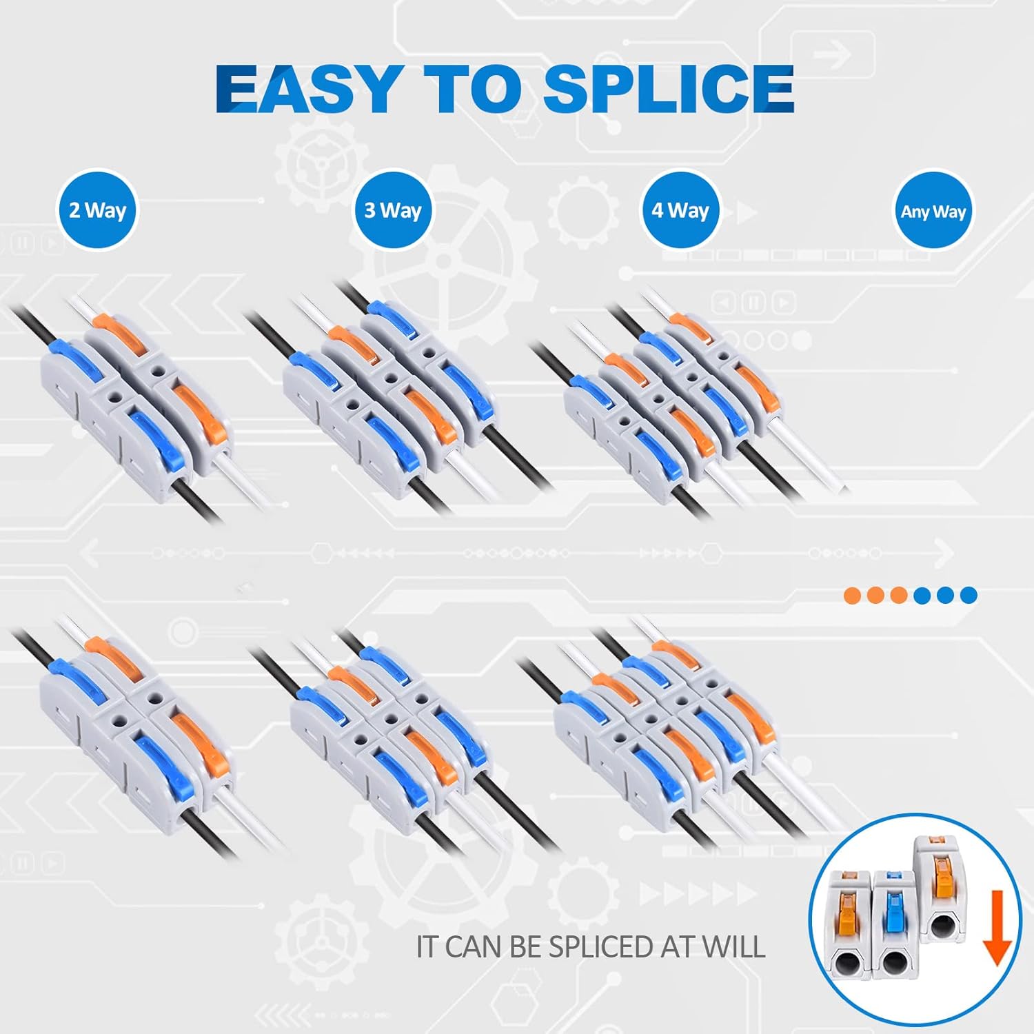 Lever Wire Connectors, HTCELLE 60-Piece Quick Connect Electrical Splicing Kit for Compact Inline Terminals – 28-12 AWG, 1 in 1 out