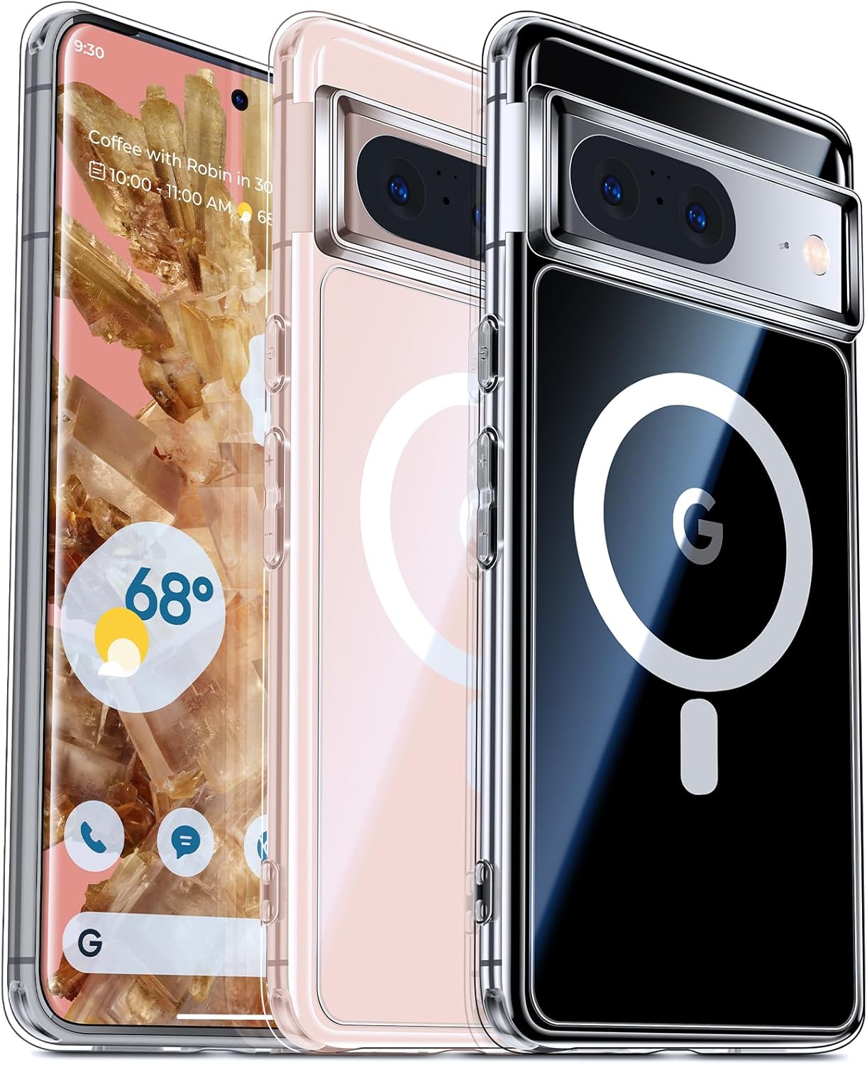 Juntone Funda transparente para Google Pixel 8 con imán compatible con MagSafe No amarilla Protección contra caídas de grado militar de 10 pies