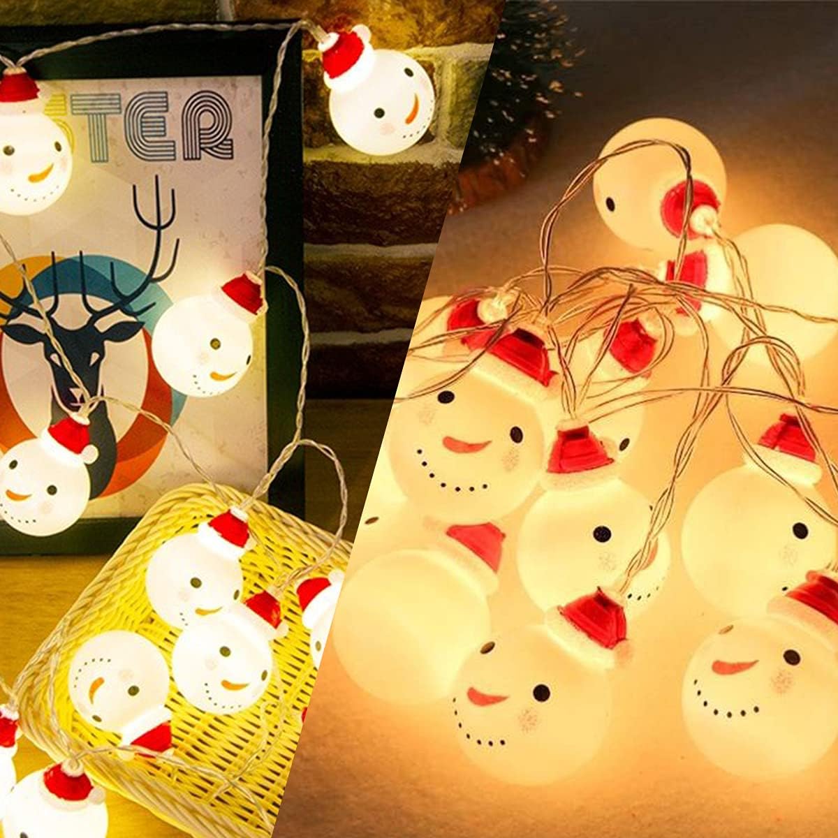 Guirnalda de luces de Navidad, 10 luces de muñeco de nieve, impermeables, luces de Navidad, decoración a pilas para Navidad, jardín, patio,