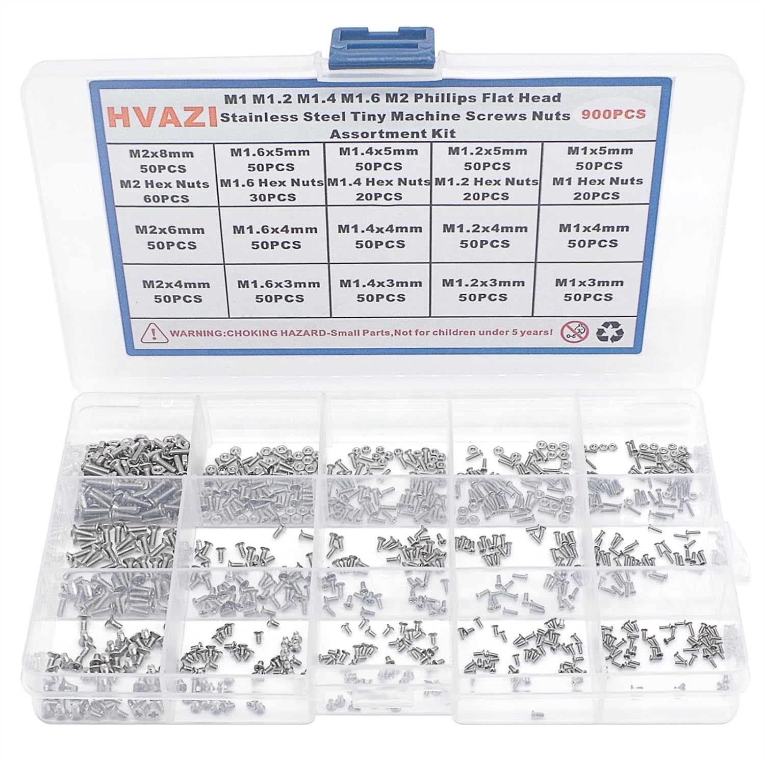 Metric M1 M1.2 M1.4 M1.6 M2 Phillips avellanadocabeza plana de acero inoxidable, kit surtido de tuercas