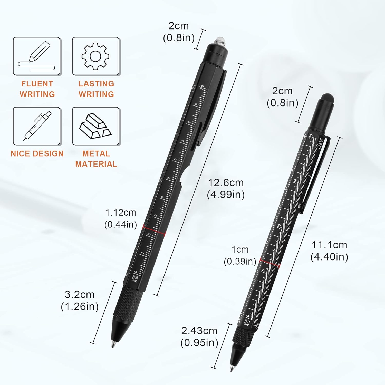 Herramientas para hombres, gadgets geniales, paquete de 2 bolígrafos multiherramientas 9 en 1 con luz LED, lápiz capacitivo para pantalla táctil,