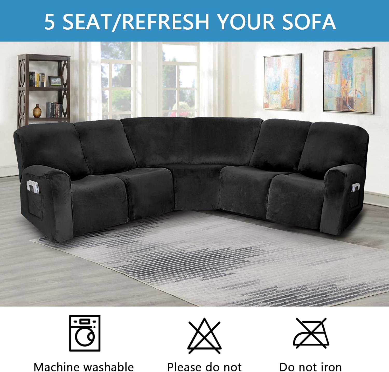 Funda para sofá esquinero, funda seccional elástica de terciopelo, protector de sofá esquinero reclinable, fundas para sofá esquinero, funda