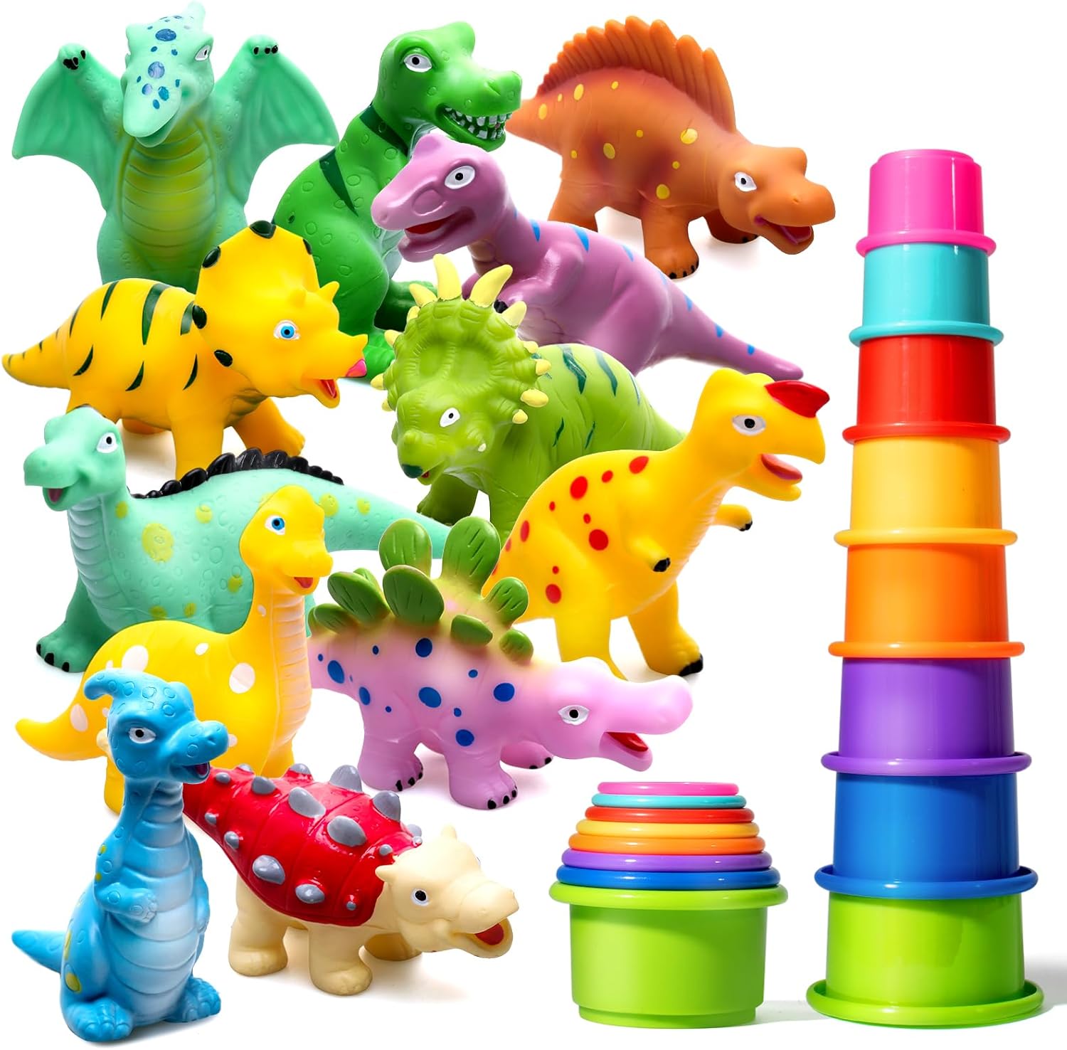 Hely Cancy Juguetes de baño de dinosaurio sin agujeros para bebés, sin moho, juguetes de piscina (dinosaurio + taza)