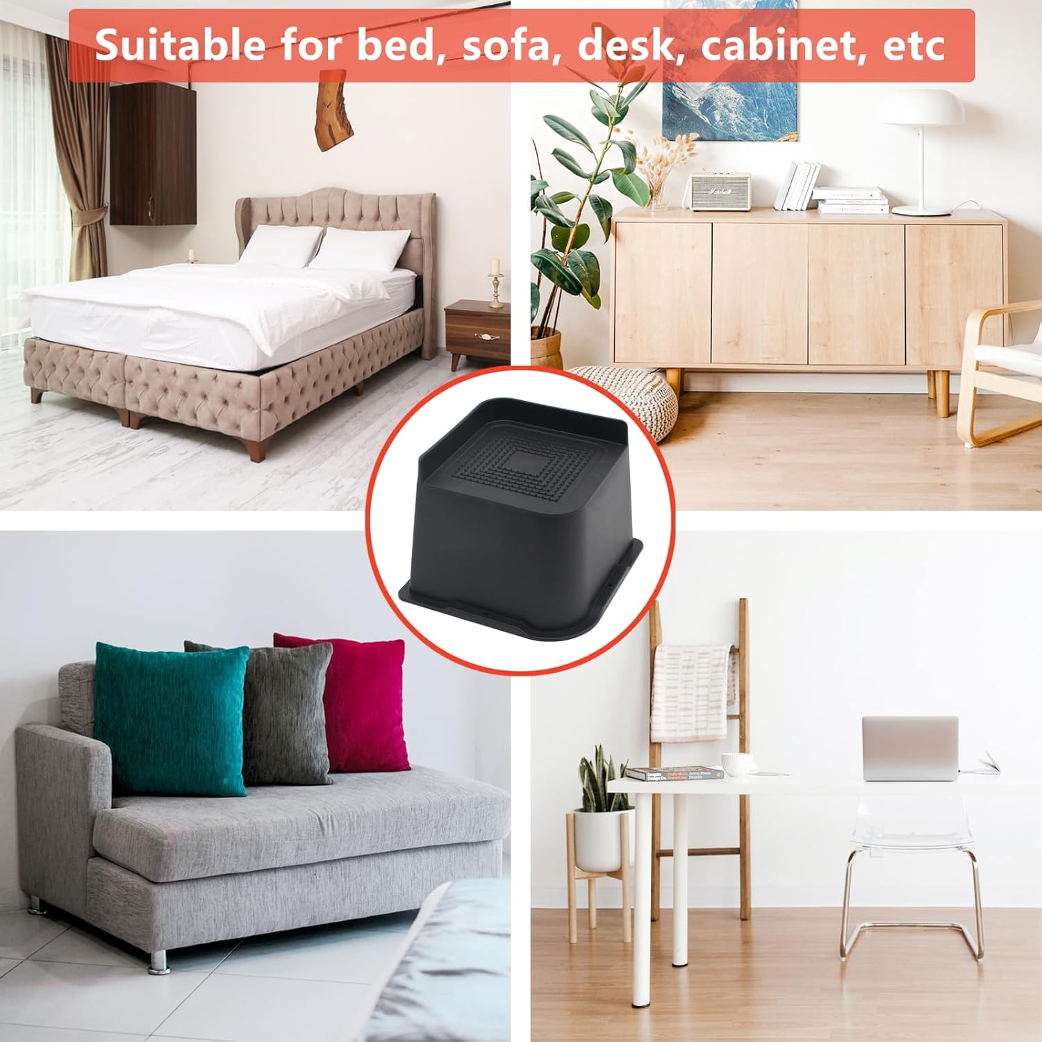 Elevadores de cama resistentes de 4 pulgadas, paquete de 4 elevadores de muebles de gran tamaño, elevadores de cama negros para mesa, sofá, silla,