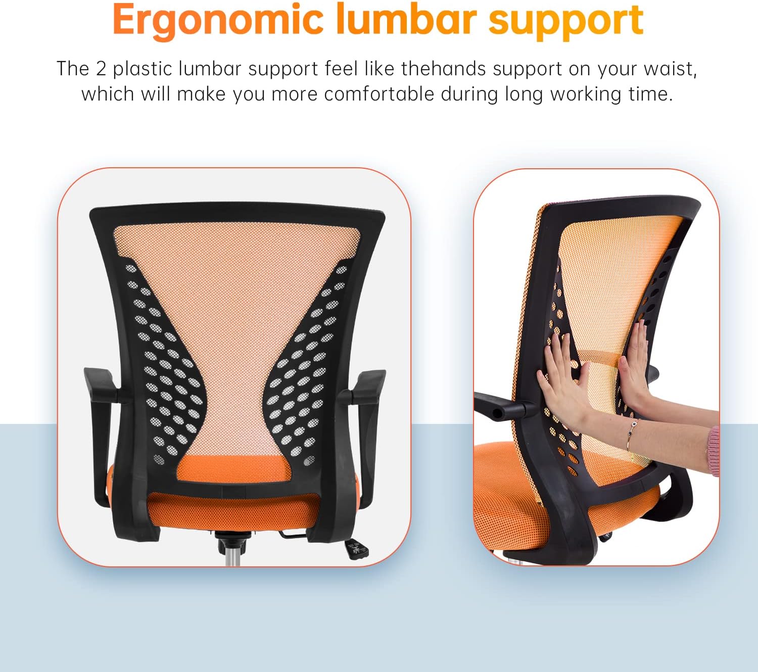 Silla de oficina de malla, silla de computadora con soporte lumbar, reposabrazos giratorio, ajustable, ergonómica, para adultos (naranja)