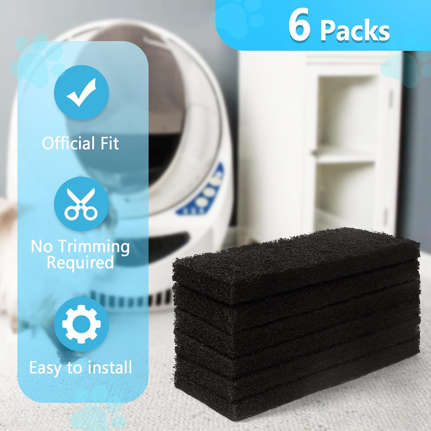 CATLINK – Filtros de carbón activado de la caja de arena para gatos, solo para Scooper Luxury ProLuxury Pro-XYoungYoung Pro-X (6 almohadillas)