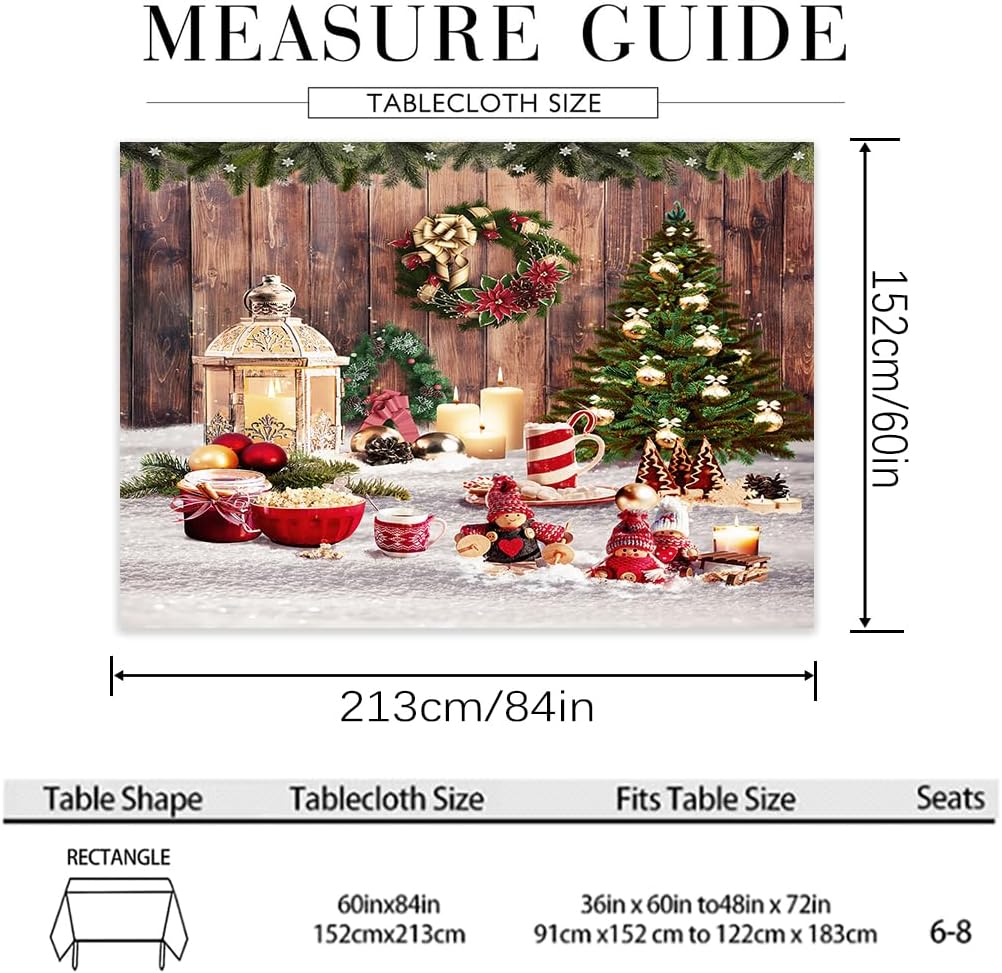 Lepuho Mantel de Navidad de 60 x 84 pulgadas, mantel rectangular de Navidad, impermeable, resistente a las manchas y a las arrugas, lavable, para