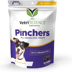 VETRISCIENCE Pinchers Pill Hiding Treats for Dogs  Pill Hider Dog Treats with Probiotics for Concealing Medicine, Capsules and Tablets, Convenient VETRISCIENCE Pinchers Pill Hiding Treats for Dogs  Pill Hider Dog Treats with Probiotics for Concealing Medicine, Capsules and Tablets, Convenient