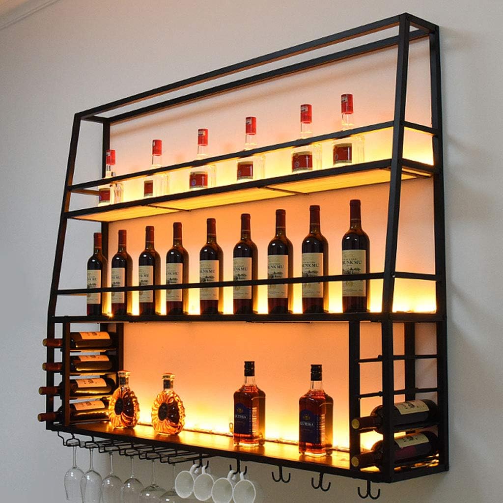 Estante de vino industrial montado en la pared, soporte colgante para copas de vino, almacenamiento de gran capacidad, estantes de metal, decoración