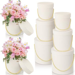 Uiifan 6 cajas redondas de terciopelo con tapas, caja de regalo de terciopelo de San Valentín con asa para arreglos de regalo de flores de lujo, Uiifan 6 cajas redondas de terciopelo con tapas, caja de regalo de terciopelo de San Valentín con asa para arreglos de regalo de flores de lujo,