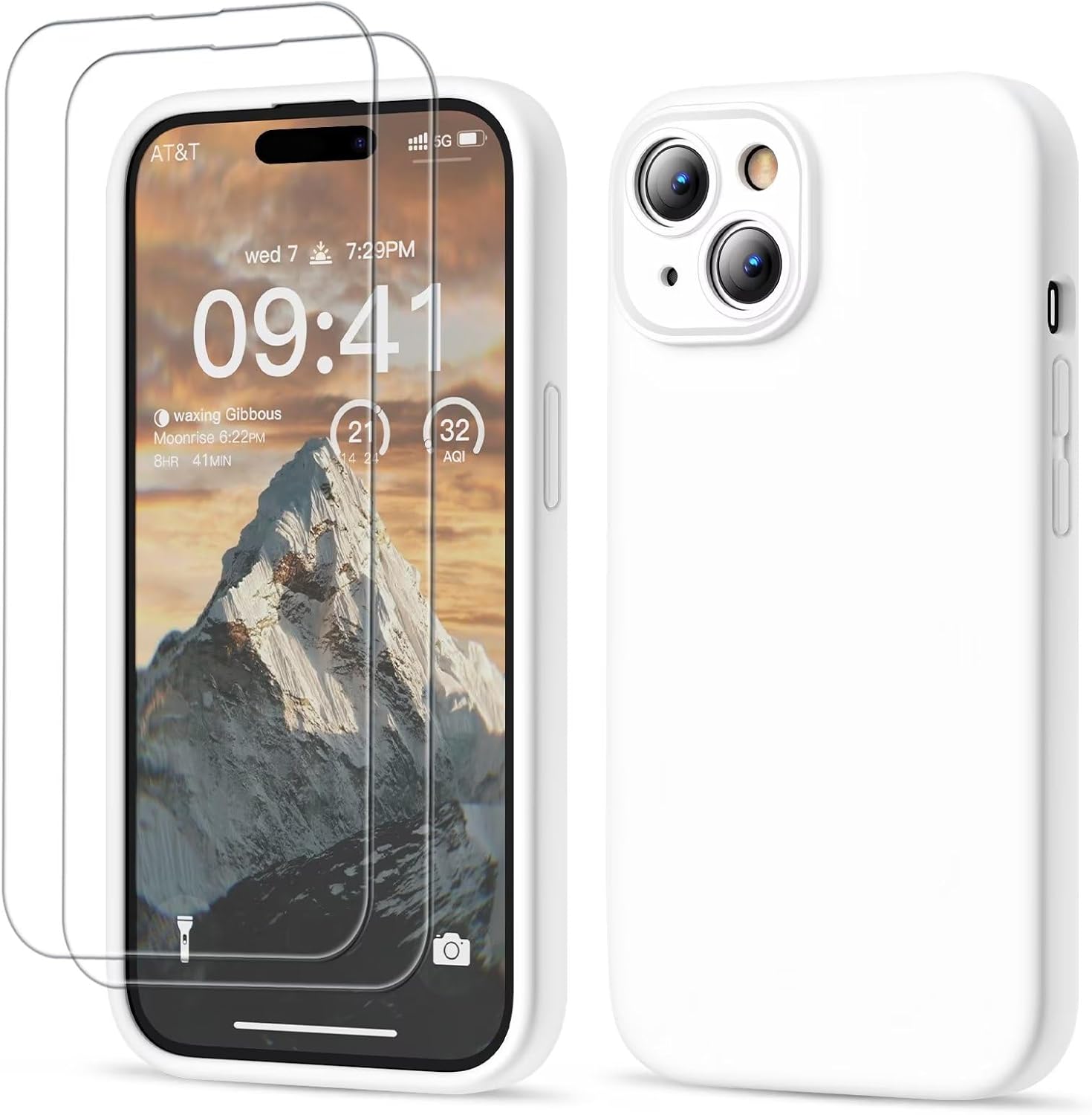 GOODVISH Funda compatible con iPhone 15, funda de silicona mejorada protección de cámara con 2 protectores de pantalla, forro interior de microfibra