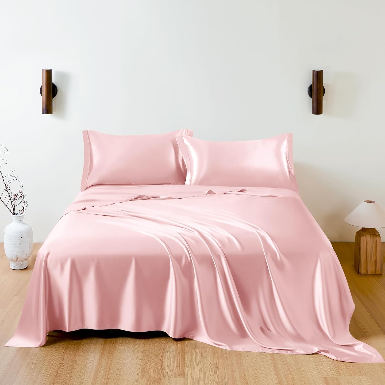 THXSILK – Juego de sábanas de seda 4 piezas, 19 Momme, sábanas de seda de lujo, ultra suaves, duraderas, 100 % seda de morera de grado superior