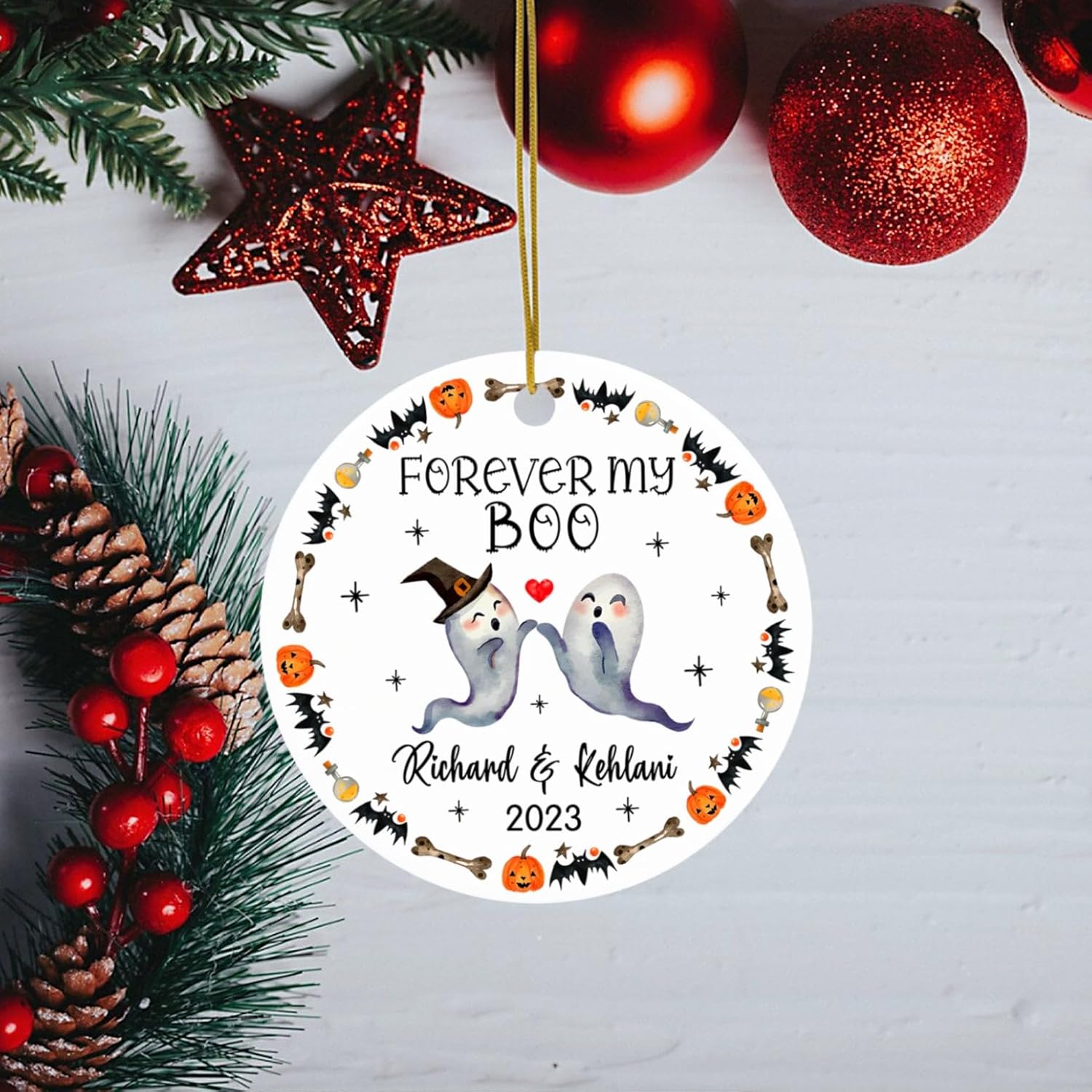 Forever My Boo – Adorno de Halloween para vacaciones, adorno de pareja de Halloween, adorno de Halloween personalizado para pareja fantasma, regalo