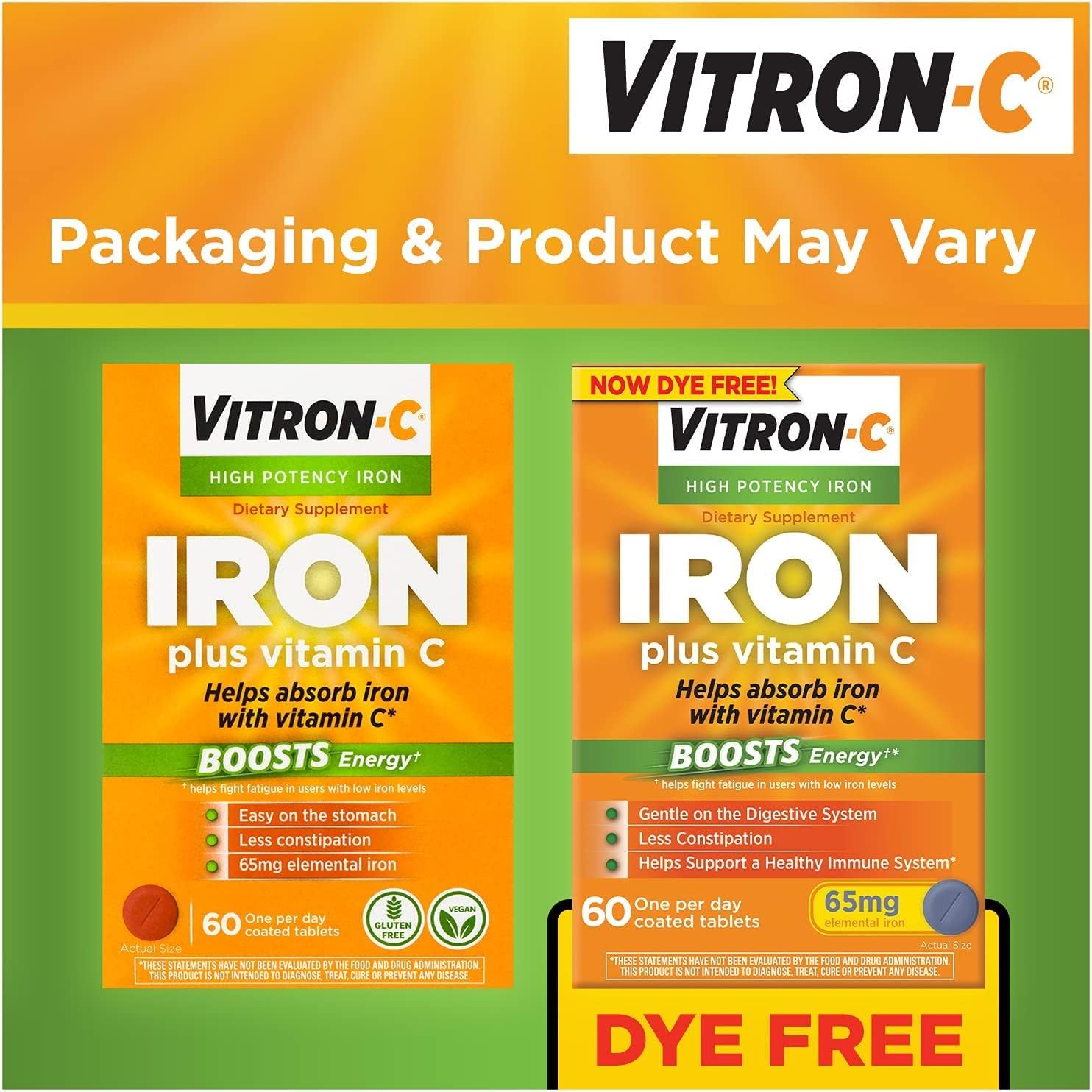 Vitron-C Suplemento de hierro de alta potencia con vitamina C, paquete de 4 (60 unidades cada uno) NmkSd