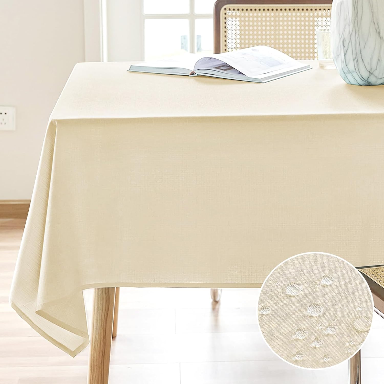 Mantel texturizado rectangular de 60 x 84 pulgadas, resistente al agua, a prueba de derrames, lavable, tela sin arrugas, cubierta de mesa de comedor