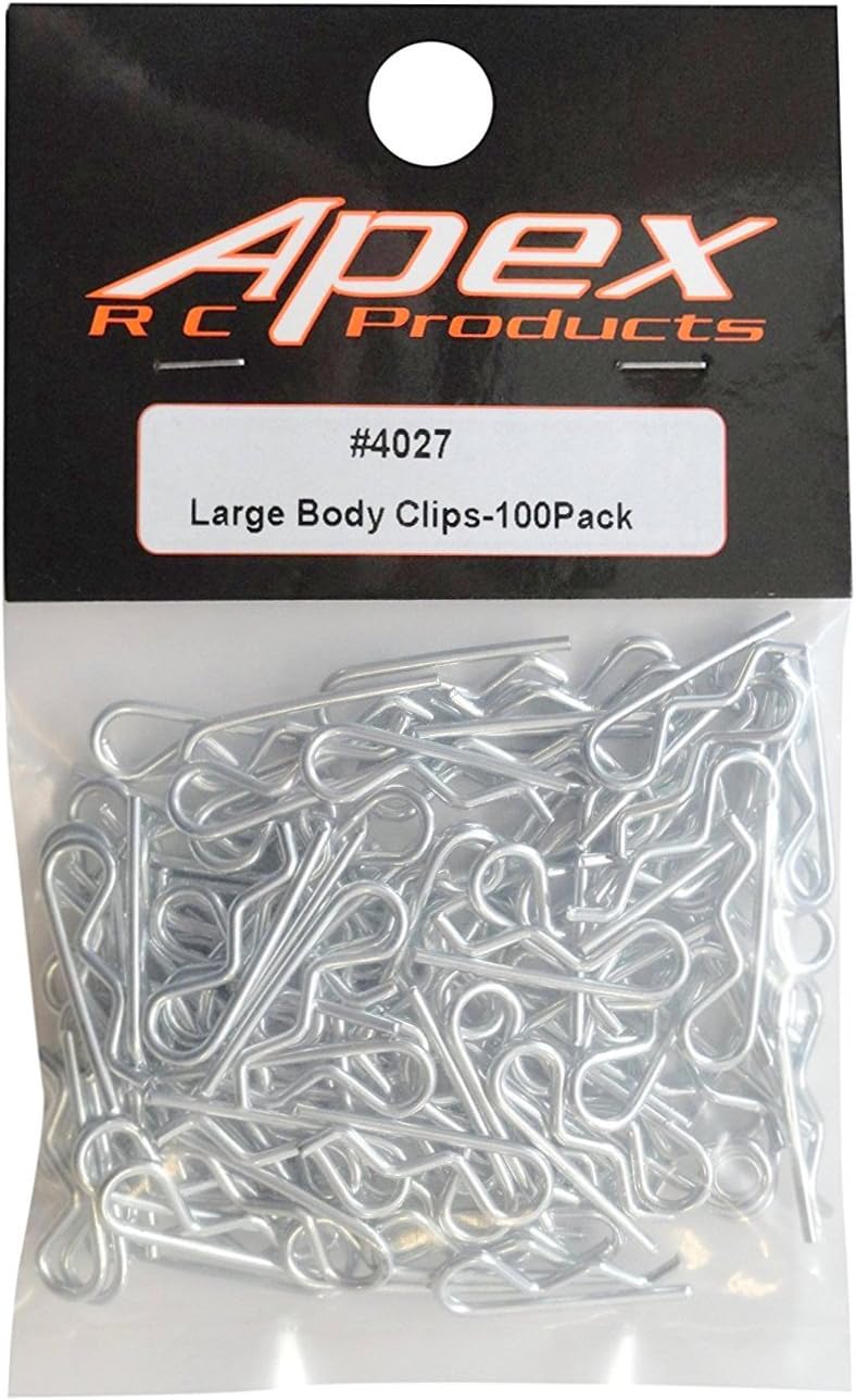 Apex RC Products Clips de cuerpo de acero galvanizado para cochecamiónbuggy 110 grandes a control remoto – Paquete de 100 unidades 4027