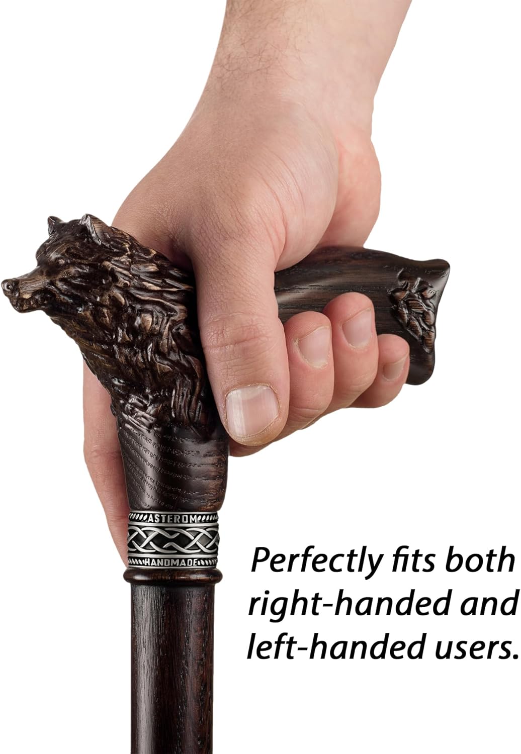 Bastón tallado fresco para hombres y mujeres – Wolf Fenrir – Elegante bastón de madera para hombre – Bastón único