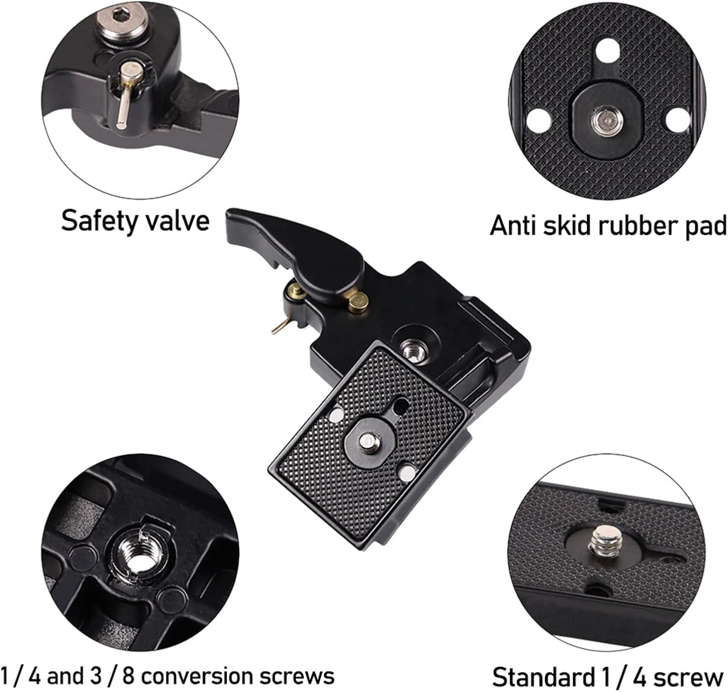 Adaptador de placa de liberación rápida para trípode de cámara con tornillo de 14 pulgadas, adaptador de montaje de cámara 200PL-14 323 para