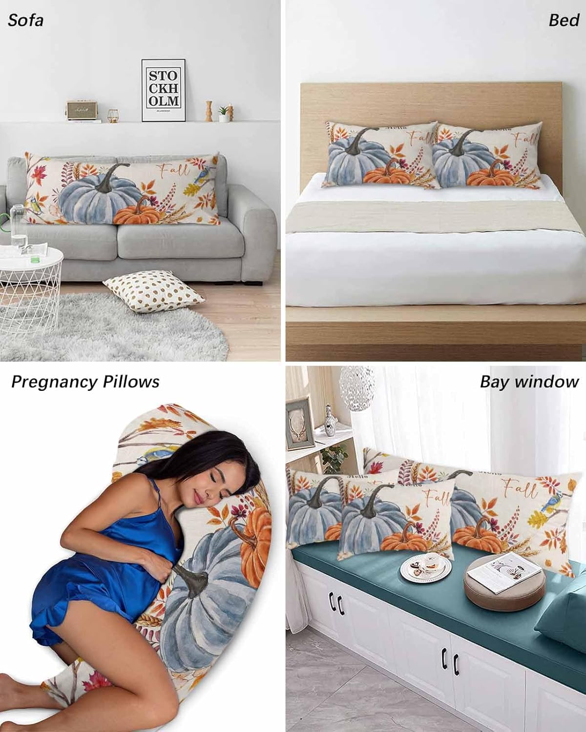 Funda de almohada corporal de otoño de Acción de Gracias, fundas de almohada suaves decorativas para sofá largo y lumbar, funda de cojín con cierre