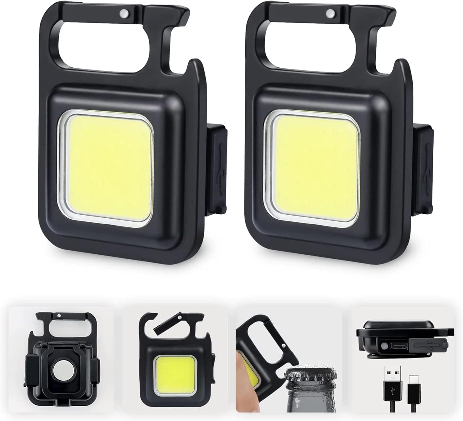 COB – Linterna de llavero súper brillante, linterna COB recargable de 500 lúmenes, 4 modos de luz, con soporte plegable y base magnética, luz de