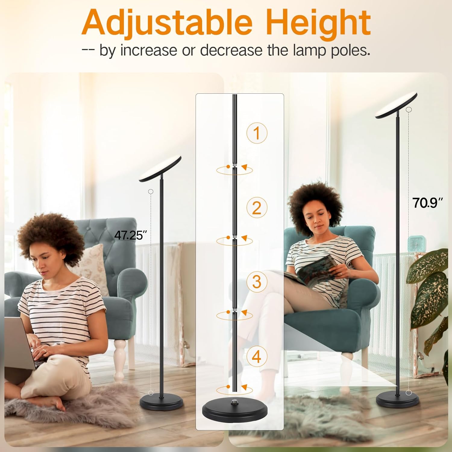 OUTON Lámpara de pie LED inteligente, 30 W3000 lúmenes, regulable, brillante, lámpara de cielo, compatible con Alexa Google Home, control remoto