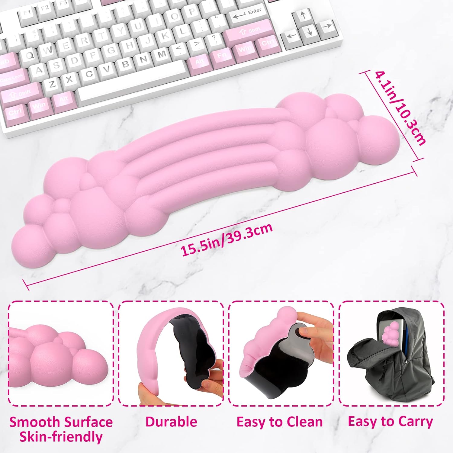 Cloud – Teclado con reposamuñecas y reposamuñecas, de piel sintética, espuma viscoelástica suave de silicona con forma ergonómica de arcoíris