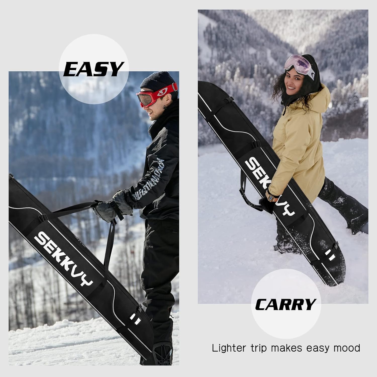 170CM67IN Bolsa de esquí Bolsa de snowboard 600D Impermeable Oxford Bolsa de viaje de esquí Correa de hombro ajustable para esquí, transporte de