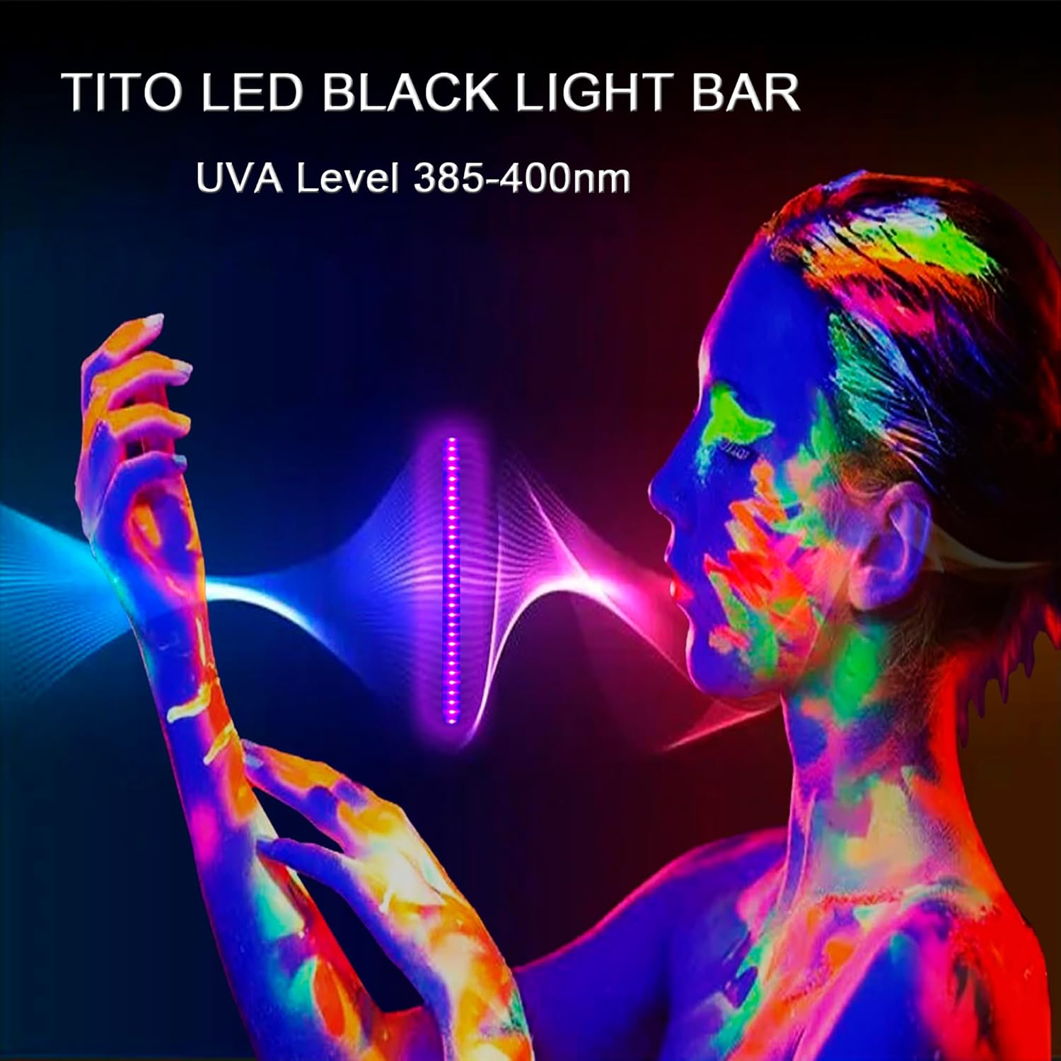 TITO Paquete de 4 barras de luz negra LED UV USB de 10 W y 1 pie, tubo de tira de luz negra montado con imán, barra de luces negras que brillan en