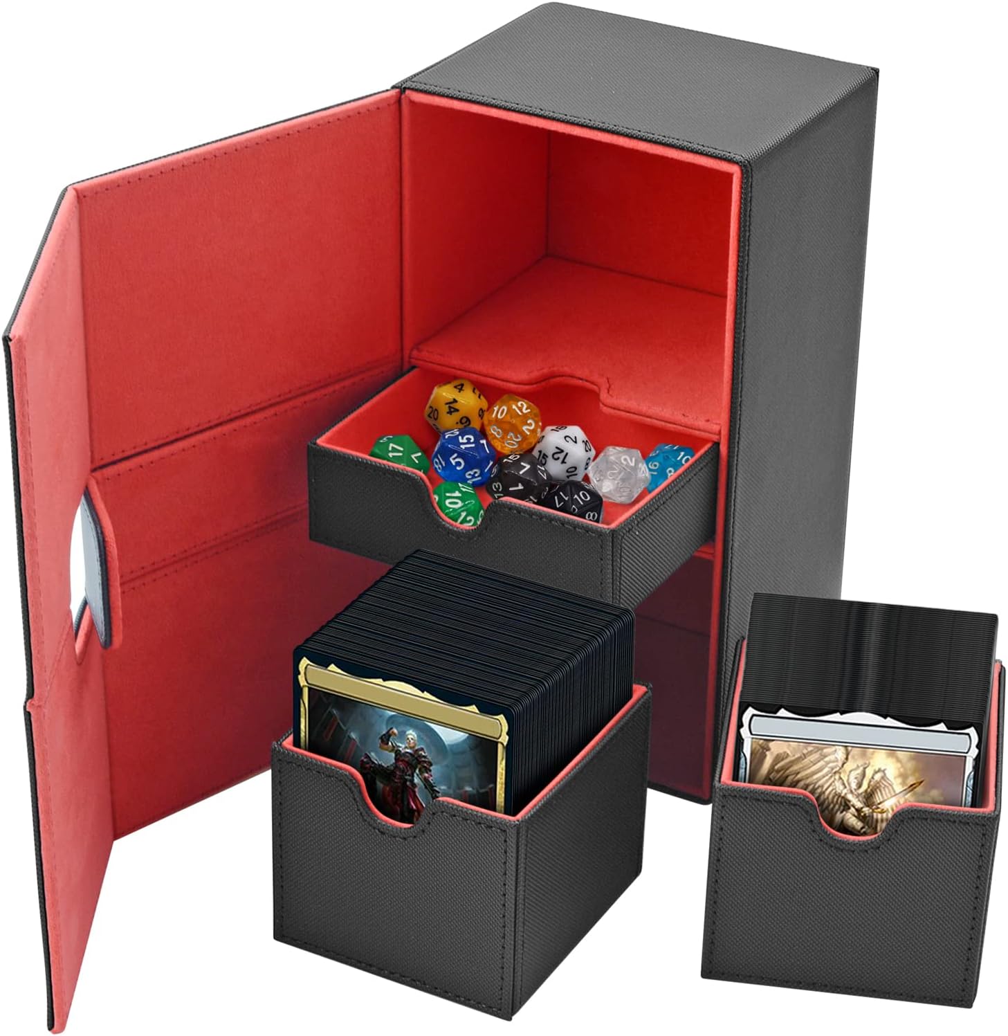 Caja de cubierta para MTG, caja de cubierta Commander para más de 200 cartas con funda, caja de cartas para MTGTCGCCG, funda de cuero premium con 3