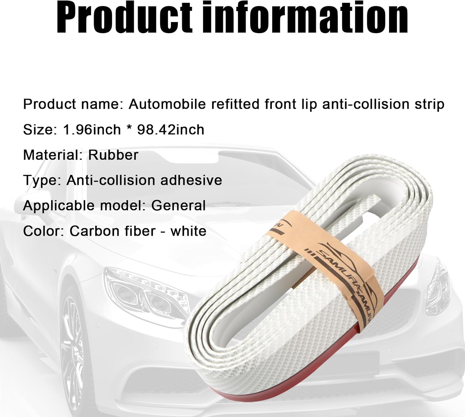 1 tira de labios delantera de automóvil, tira decorativa con patrón de fibra de carbono, modificación universal para automóvil, calcomanía de goma
