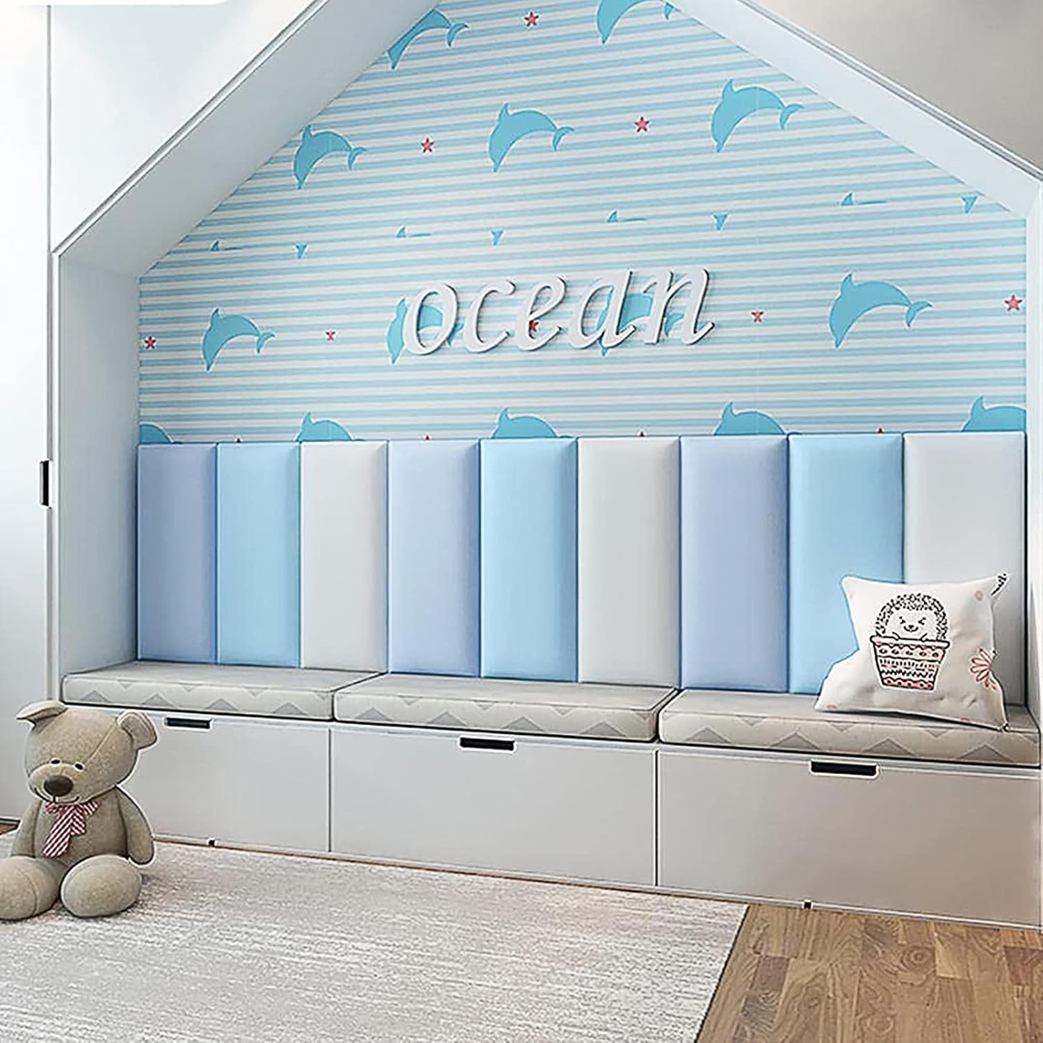Acolchado de pared 3D anticolisión para niños, paneles de pared tapizados para despegar y pegar, cabecera Queen, protección decorativa para sala de