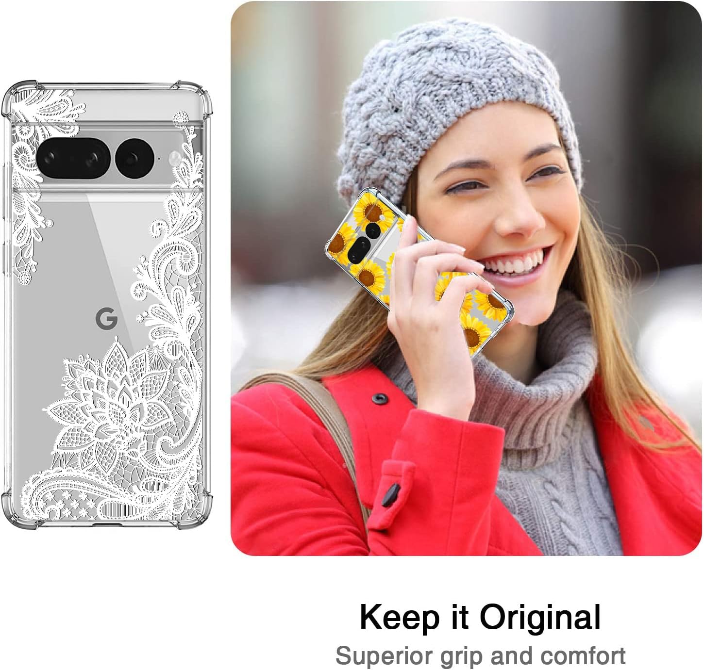 Paquete de 3 fundas para Google Pixel 7 Pro, absorción de golpes, antiarañazos, transparente, suave, TPU para Google Pixel 7 Pro (2022), flor