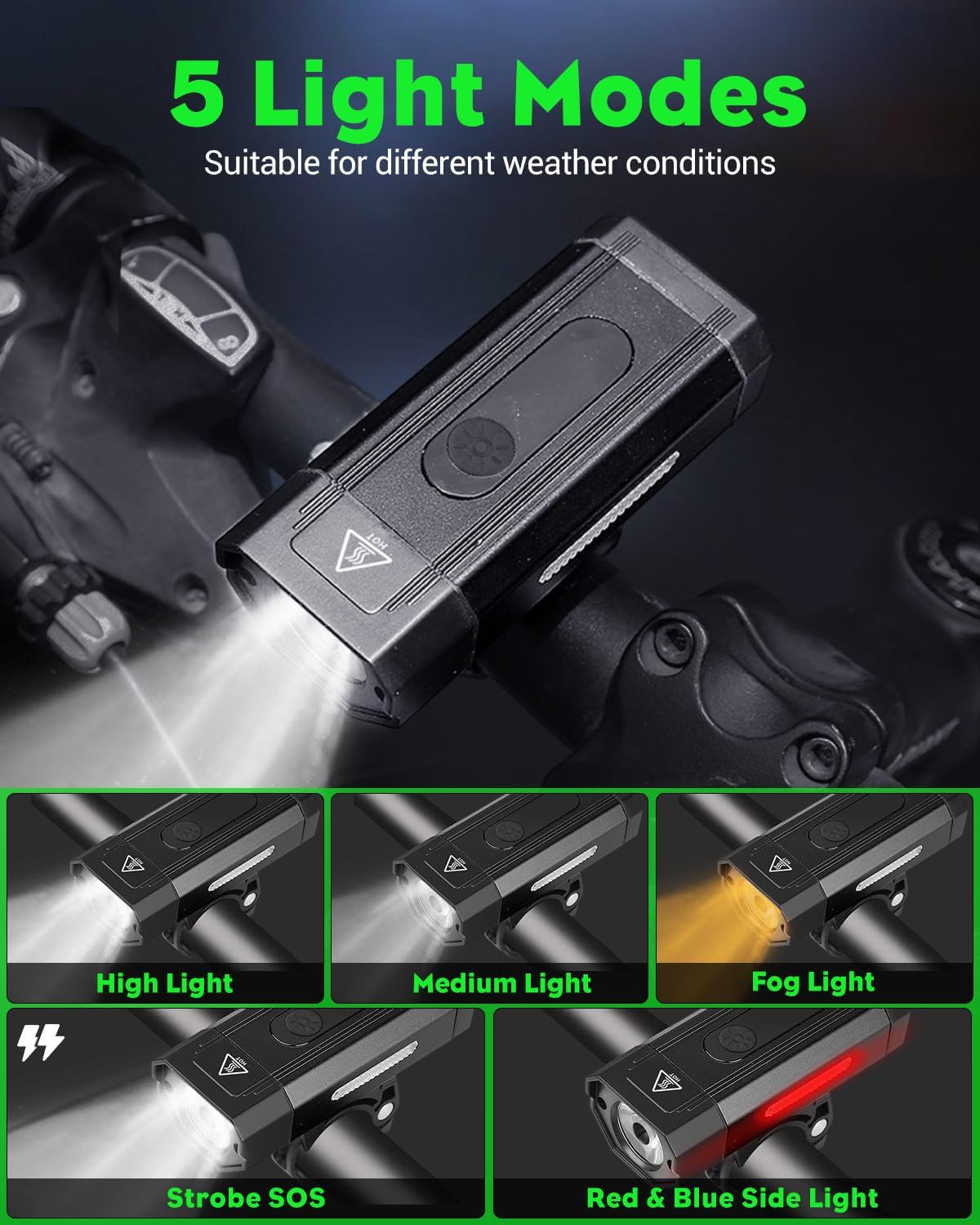 Victoper Bike Lights, High Lumen LED Dirt Bike Lights for Night Riding, Rechargeable Bike Light Front and Back, Mountain Bicycle Lights Set Front