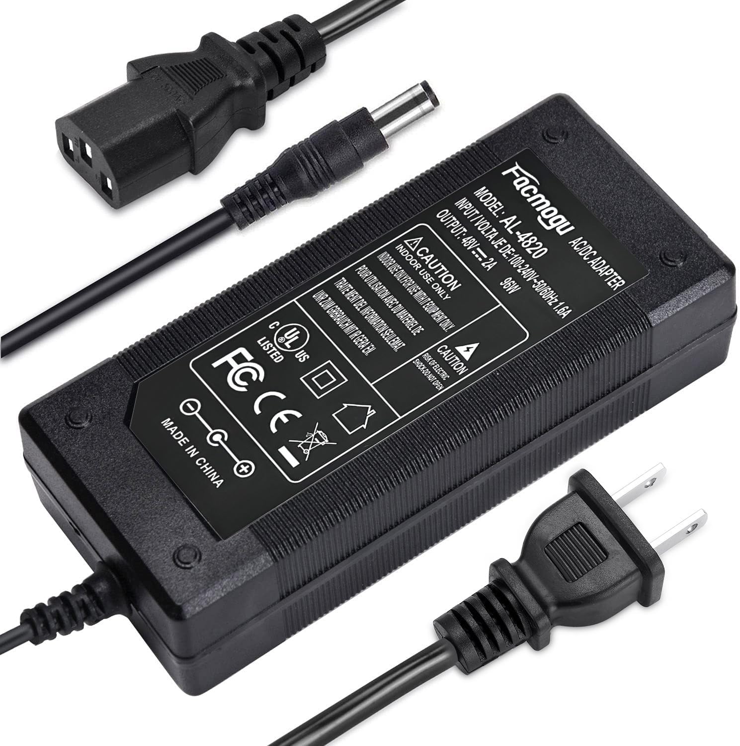 Facmogu Adaptador de fuente de alimentación de 48 V, 2 A, CA 100-240 V a CC 48 V 2 A, interfaz de transformador de 0.217 x 0.098 in y enchufe de