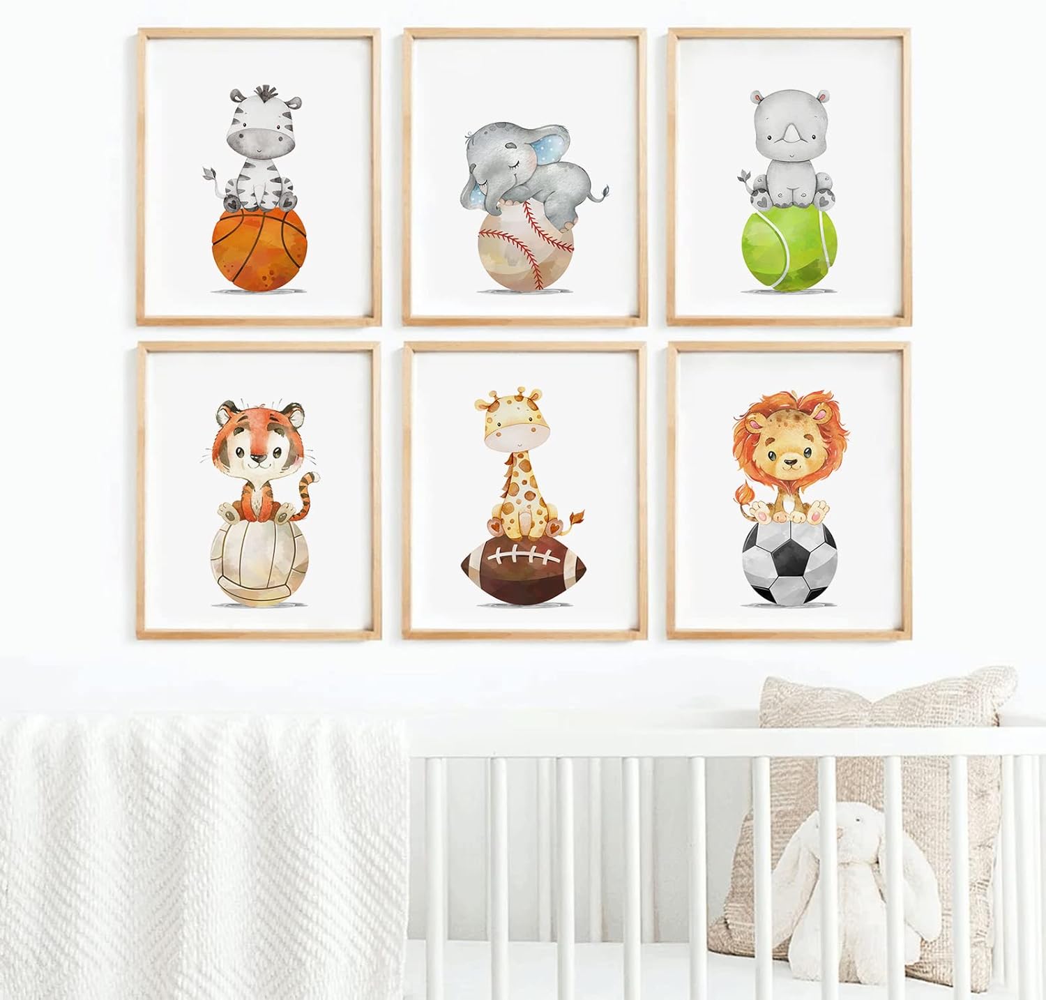 Juego de 6 impresiones artísticas para pared de bebé niño, decoración de guardería, animal, arte de pared para niños, lienzo para guardería, arte de