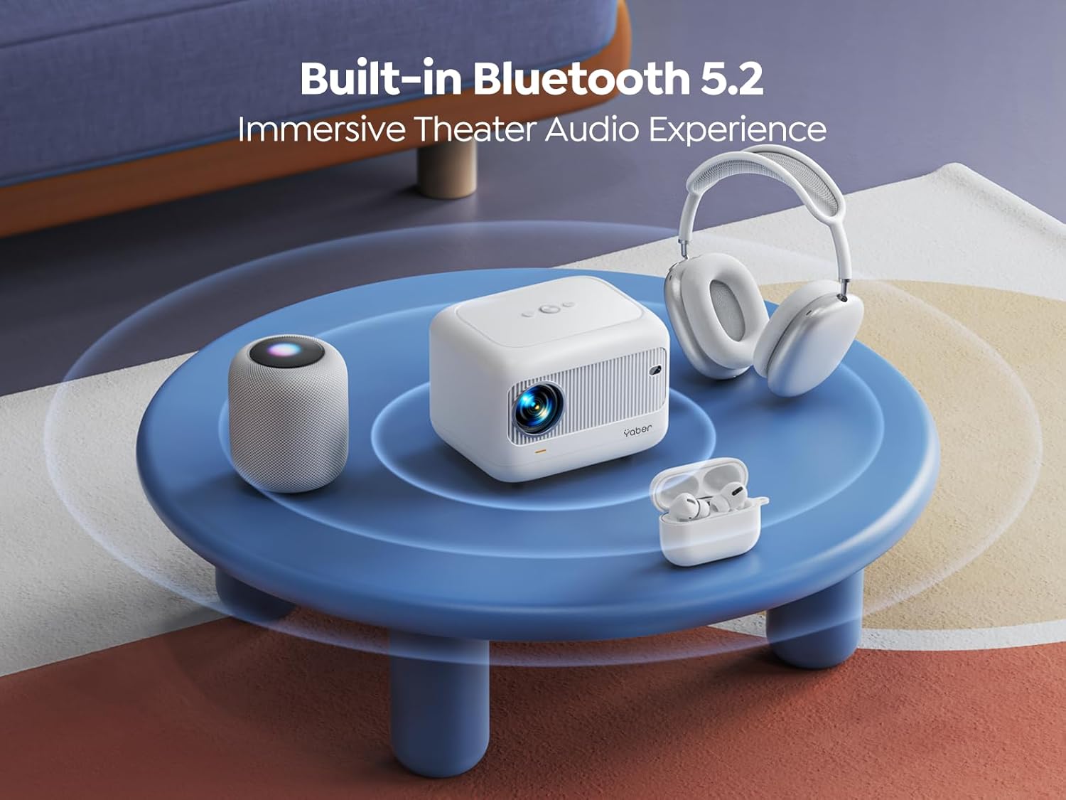 Enfoque eléctrico Mini proyector con WiFi 5G y Bluetooth 5.2, YABER 18000 lúmenes 1080P proyector para exteriores compatible con corrección
