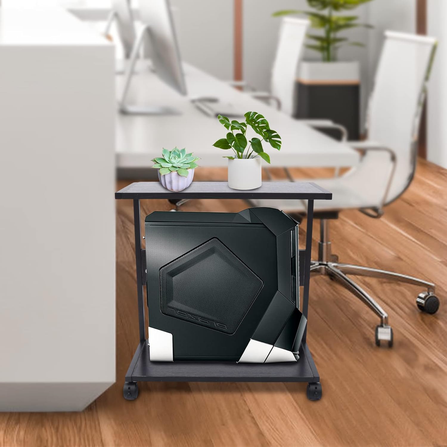 Soporte de PC con ruedas para debajo del escritorio, negro para computadora de escritorio con placas de melamina para el hogar, oficina, etc. Carga