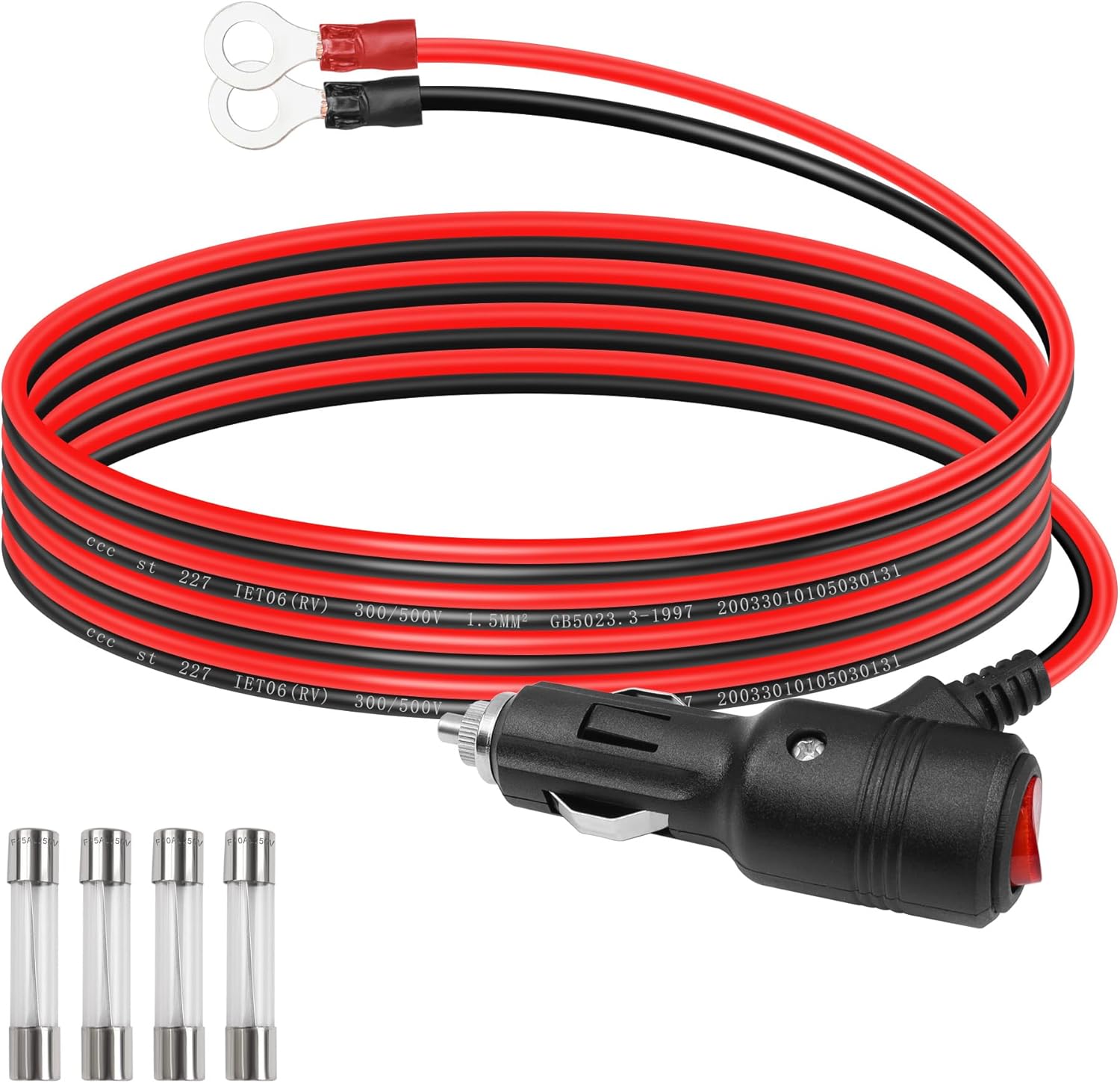 GELRHONR Encendedor de cigarrillos macho a terminal de anillo O con cable adaptador de interruptor de encendido y apagado, cable de extensión de