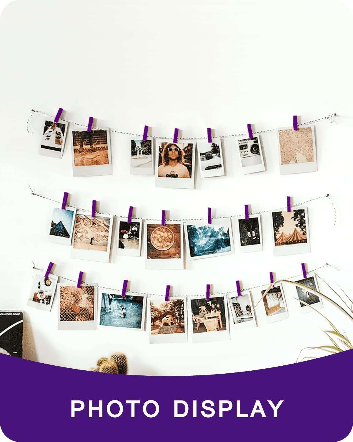 Mini alfileres para fotos, pinzas de color morado, paquete de 100 clips de madera arcoíris coloridos con cuerda de 32 pies para manualidades, baby