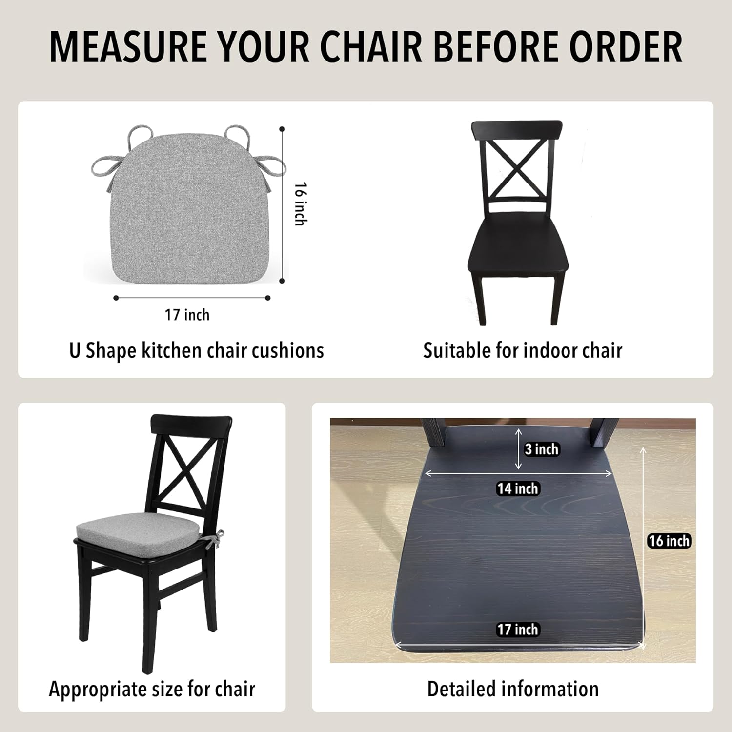 Tromlycs Cojines de silla para sillas de comedor, almohadillas de cocina, paquete de 4 asientos de habitación para interiores en forma de U,