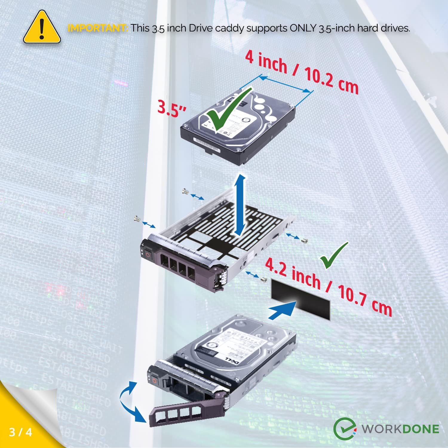 WORKDONE Paquete de 12 unidades  Organizador para discos duros de 3.5 pulgadas  Compatible con servidores Dell PowerEdge seleccionados de 11 a 13