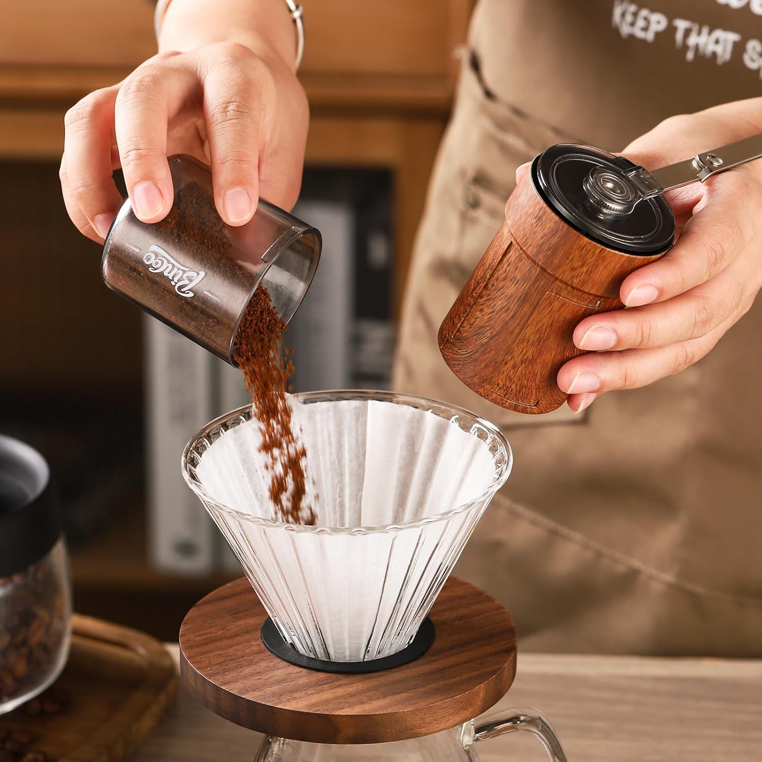 Bincoo Molinillo de café manual con rebabas de acero inoxidable, grosor ajustable, plegable, con bolsa portátil, molinillo de café de mano portátil